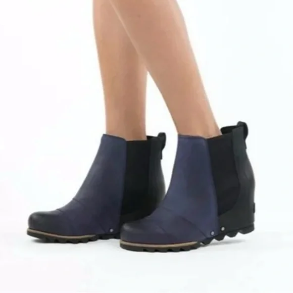 Sorel Navy and Black Wedge Chelsea Ankle Boots - Picture 1 of 11